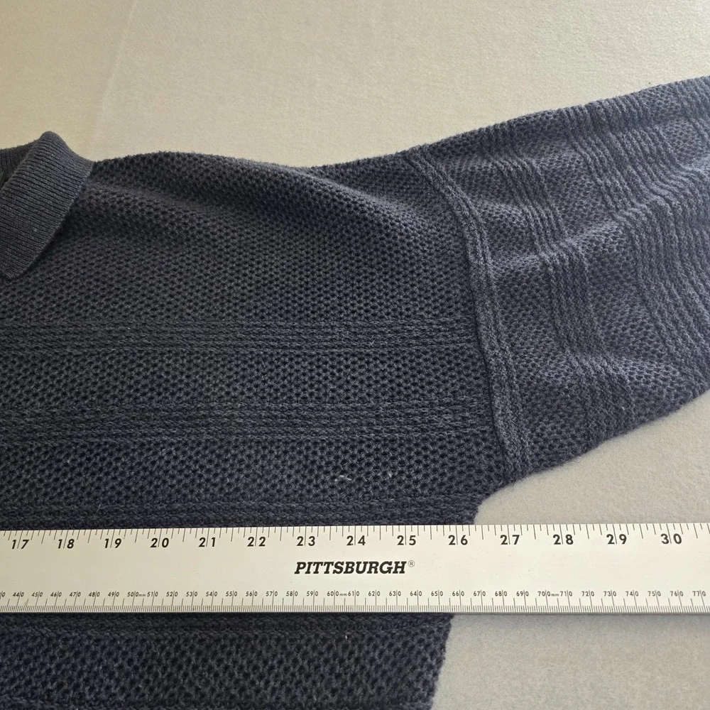 Etchings Sweater Mens XL Grey Polo Collar Textured Knit Ramie Cotton Long Sleeve